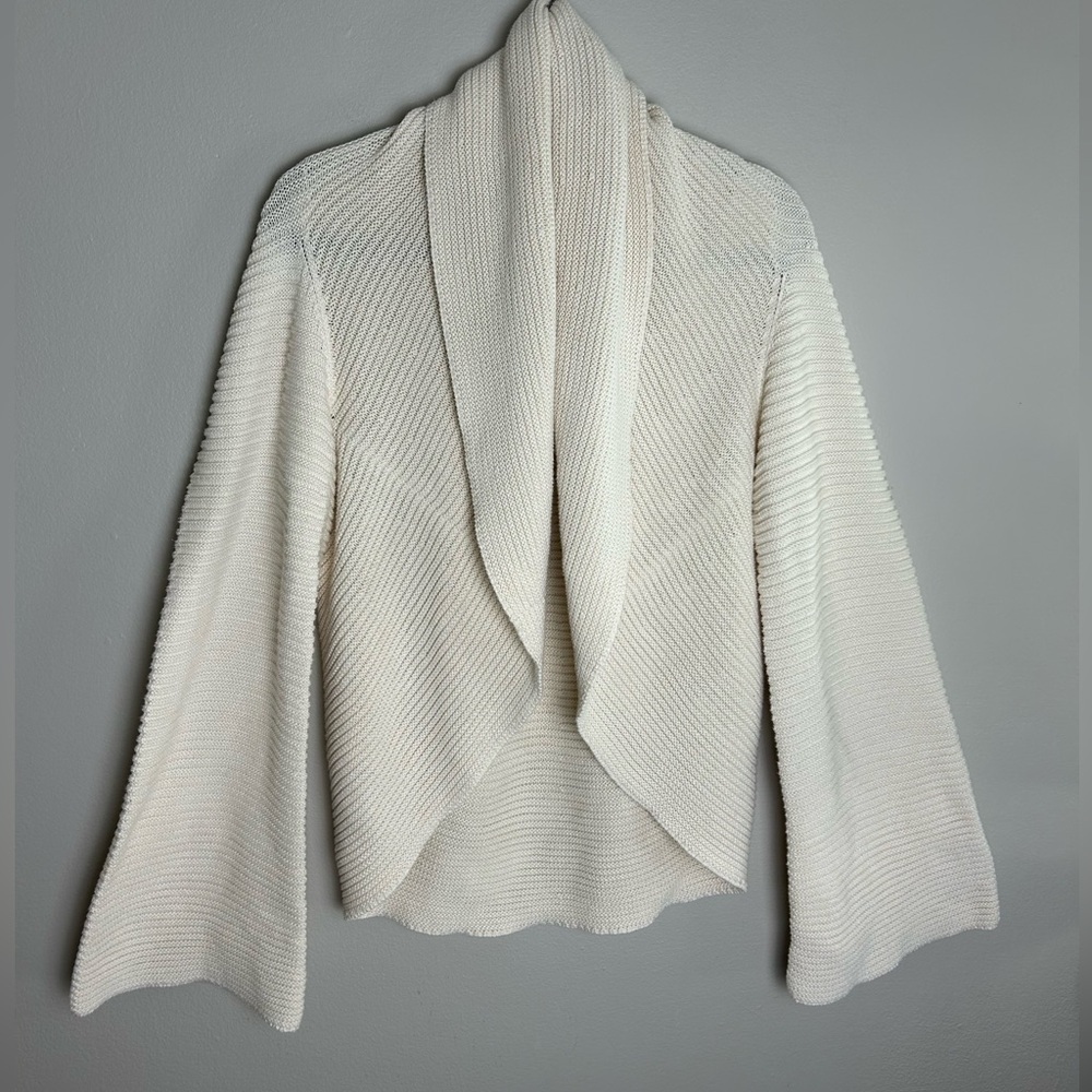 525 America Cotton Ribbed Open Front Cardigan Shawl Collar Bell Sleeves Large